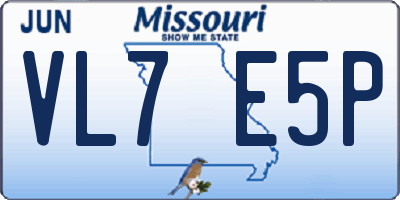 MO license plate VL7E5P
