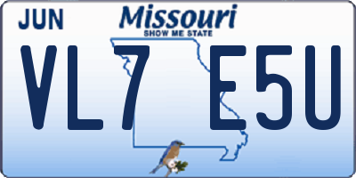 MO license plate VL7E5U