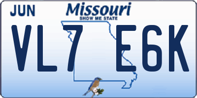 MO license plate VL7E6K