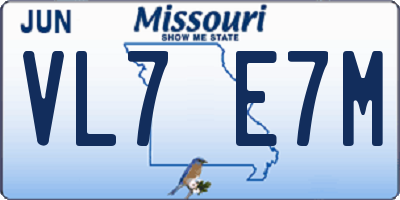 MO license plate VL7E7M