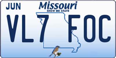 MO license plate VL7F0C
