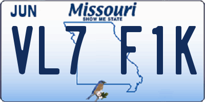 MO license plate VL7F1K