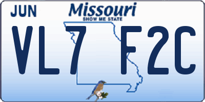 MO license plate VL7F2C