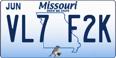 MO license plate VL7F2K