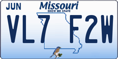 MO license plate VL7F2W