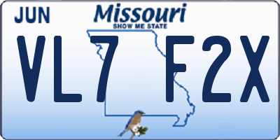 MO license plate VL7F2X