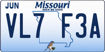 MO license plate VL7F3A