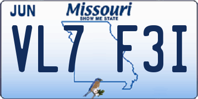 MO license plate VL7F3I