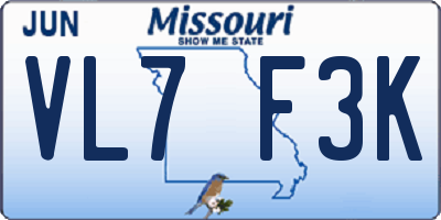 MO license plate VL7F3K