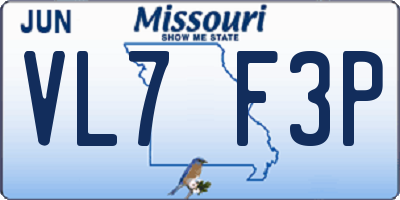MO license plate VL7F3P