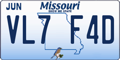 MO license plate VL7F4D