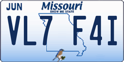 MO license plate VL7F4I