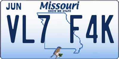 MO license plate VL7F4K