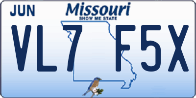 MO license plate VL7F5X