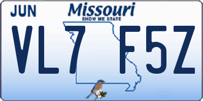 MO license plate VL7F5Z