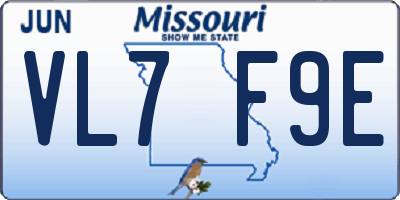 MO license plate VL7F9E
