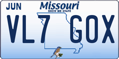 MO license plate VL7G0X