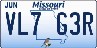 MO license plate VL7G3R