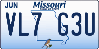 MO license plate VL7G3U