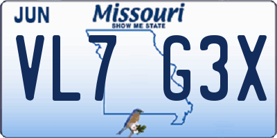 MO license plate VL7G3X