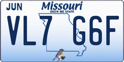 MO license plate VL7G6F