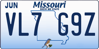 MO license plate VL7G9Z