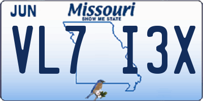 MO license plate VL7I3X