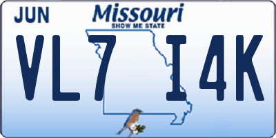 MO license plate VL7I4K