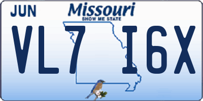 MO license plate VL7I6X