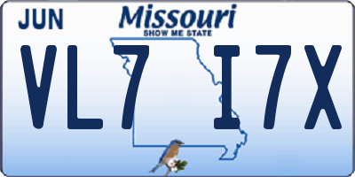 MO license plate VL7I7X