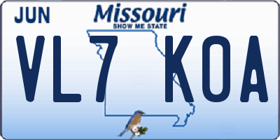 MO license plate VL7K0A