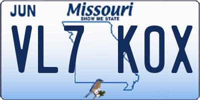 MO license plate VL7K0X