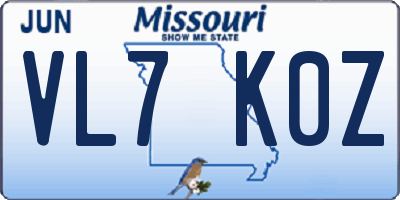 MO license plate VL7K0Z