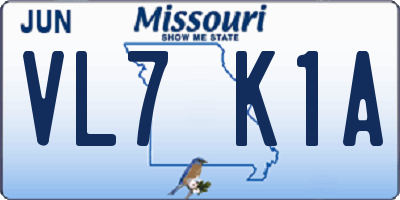 MO license plate VL7K1A