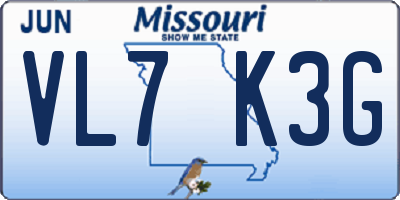 MO license plate VL7K3G
