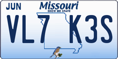 MO license plate VL7K3S