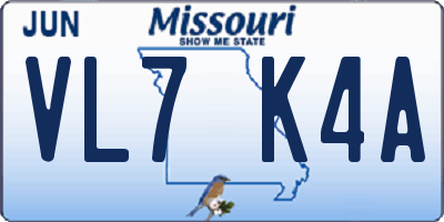 MO license plate VL7K4A
