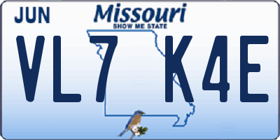 MO license plate VL7K4E