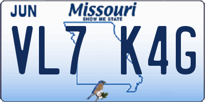 MO license plate VL7K4G