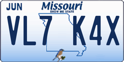 MO license plate VL7K4X