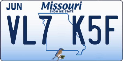 MO license plate VL7K5F