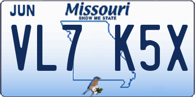 MO license plate VL7K5X