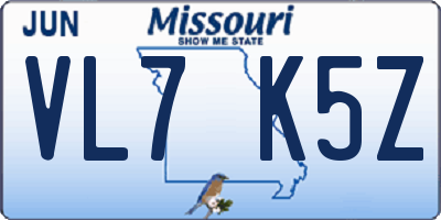 MO license plate VL7K5Z