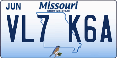 MO license plate VL7K6A