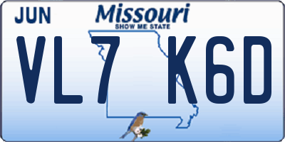 MO license plate VL7K6D