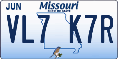 MO license plate VL7K7R