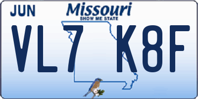 MO license plate VL7K8F
