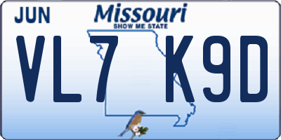 MO license plate VL7K9D