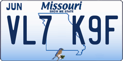 MO license plate VL7K9F
