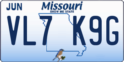 MO license plate VL7K9G